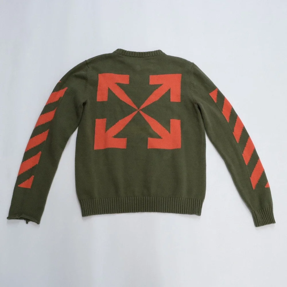 Off-White Sweater Mens Olive Orange Arrows Streetwear Large